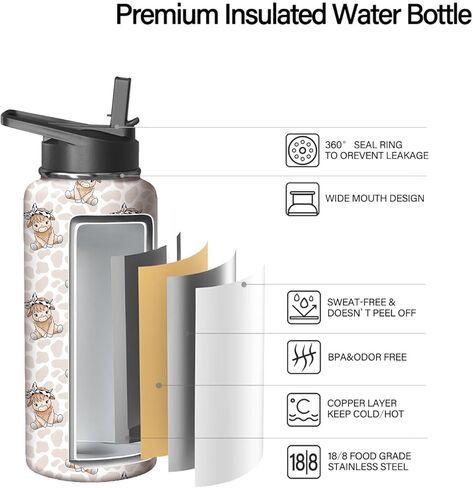 18oz Bee Water Bottle with Handle and Flip Straw, Animal Sports Stainless Steel Insulated Cup Travel Coffee Mug Tumbler, Birthday Mothers Day Chritmas Gifts for Women in Saudi Arabia