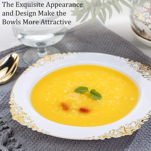 Nervure 50 Pack Plans Plans Bowls with Gold Rim - 12oz الأوعية الحساء التي يمكن التخلص منها - وعاء حلوى شاق ، وعاء السلطة مثالي لحفلات الزفاف والحفلات وعيد الأب والاستخدام اليومي in Kuwait