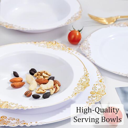 Nervure 50 Pack Plans Plans Bowls with Gold Rim - 12oz الأوعية الحساء التي يمكن التخلص منها - وعاء حلوى شاق ، وعاء السلطة مثالي لحفلات الزفاف والحفلات وعيد الأب والاستخدام اليومي in Kuwait