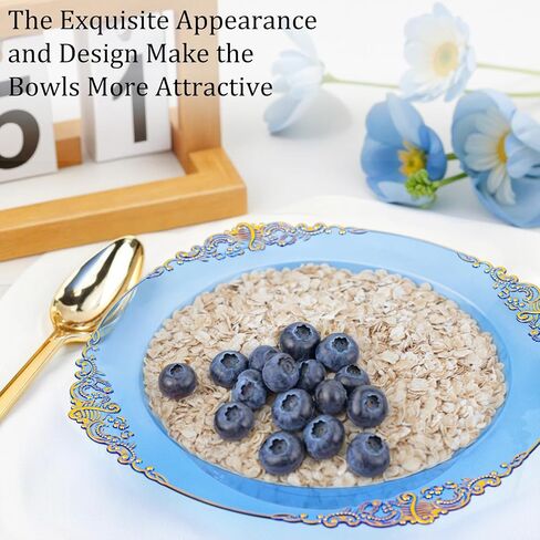 Nervure 50 Pack Plans Plans Bowls with Gold Rim - 12oz الأوعية الحساء التي يمكن التخلص منها - وعاء حلوى شاق ، وعاء السلطة مثالي لحفلات الزفاف والحفلات وعيد الأب والاستخدام اليومي in Kuwait