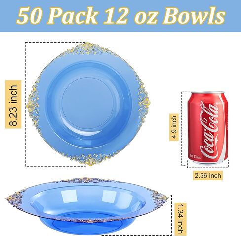 Nervure 50 Pack Plans Plans Bowls with Gold Rim - 12oz الأوعية الحساء التي يمكن التخلص منها - وعاء حلوى شاق ، وعاء السلطة مثالي لحفلات الزفاف والحفلات وعيد الأب والاستخدام اليومي in Kuwait