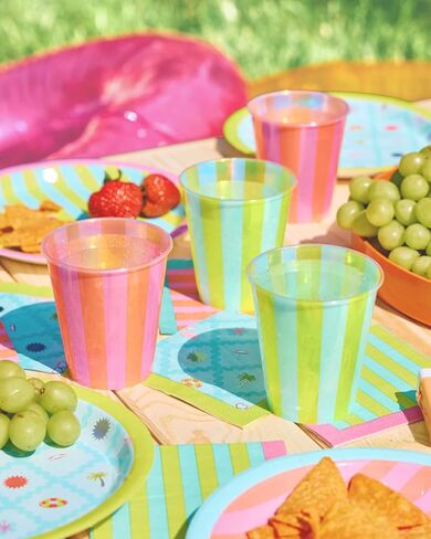 Xo ، Fetti Pink + Green Pool Party Coups | 16 PCS 12 أوقية | شرب الصيف ، زينة ملونة ، مشروبات حفلات العازبة ، لوازم أعياد الميلاد in Saudi Arabia