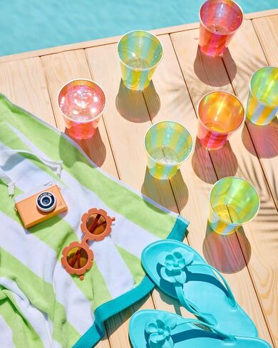 Xo ، Fetti Pink + Green Pool Party Coups | 16 PCS 12 أوقية | شرب الصيف ، زينة ملونة ، مشروبات حفلات العازبة ، لوازم أعياد الميلاد in Saudi Arabia