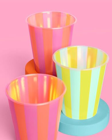 Xo ، Fetti Pink + Green Pool Party Coups | 16 PCS 12 أوقية | شرب الصيف ، زينة ملونة ، مشروبات حفلات العازبة ، لوازم أعياد الميلاد in Saudi Arabia
