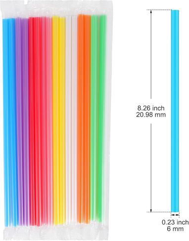 [ملفوفة بشكل فردي] قش شرب 100 ٪ يمكن التخلص منها - 8.26 "*0.23" قش بلاستيكي ملون للمشروبات الساخنة/الباردة والعصير والقهوة والكوكتيل in Kuwait