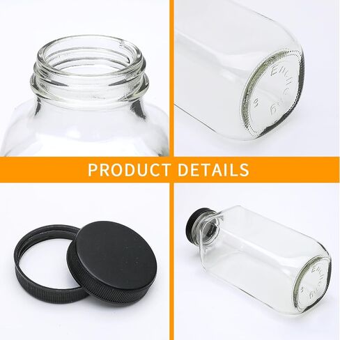 Encheng Vintage Water Bottles ، زجاجات شرب الزجاج 16 أوقية ، مشروب مربع 500 مل مع أغطية للكومبوتشا ، الشاي ، المشروبات الزجاجية محلية الصنع ، عصير الحليب القابل لإعادة الاستخدام. in Kuwait