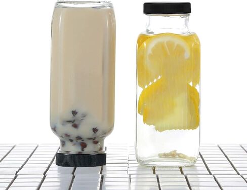 Encheng Vintage Water Bottles ، زجاجات شرب الزجاج 16 أوقية ، مشروب مربع 500 مل مع أغطية للكومبوتشا ، الشاي ، المشروبات الزجاجية محلية الصنع ، عصير الحليب القابل لإعادة الاستخدام. in Kuwait