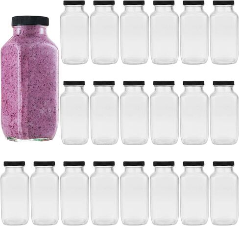 Encheng Vintage Water Bottles ، زجاجات شرب الزجاج 16 أوقية ، مشروب مربع 500 مل مع أغطية للكومبوتشا ، الشاي ، المشروبات الزجاجية محلية الصنع ، عصير الحليب القابل لإعادة الاستخدام. in Kuwait