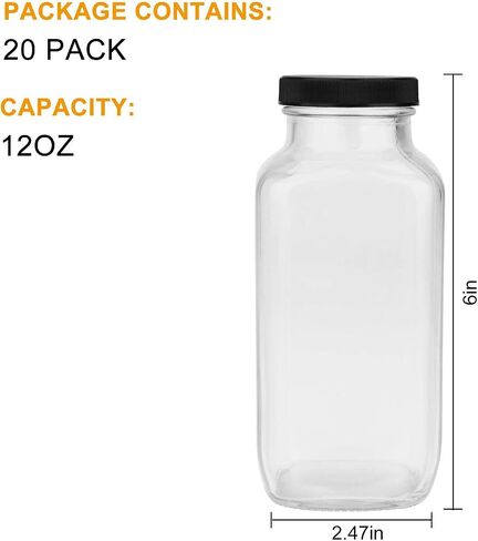 Encheng Vintage Water Bottles ، زجاجات شرب الزجاج 16 أوقية ، مشروب مربع 500 مل مع أغطية للكومبوتشا ، الشاي ، المشروبات الزجاجية محلية الصنع ، عصير الحليب القابل لإعادة الاستخدام. in Kuwait