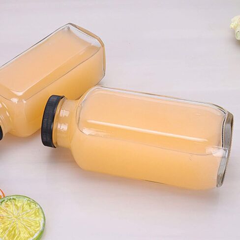 Encheng Vintage Water Bottles ، زجاجات شرب الزجاج 16 أوقية ، مشروب مربع 500 مل مع أغطية للكومبوتشا ، الشاي ، المشروبات الزجاجية محلية الصنع ، عصير الحليب القابل لإعادة الاستخدام. in Kuwait