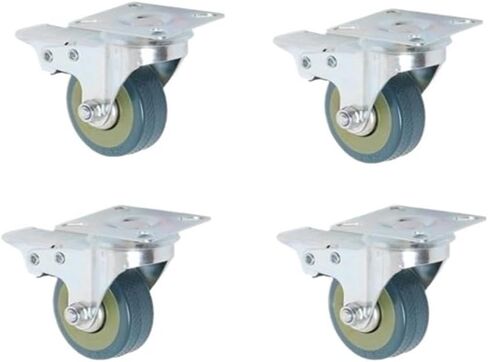 (Pack of 4) 3-inch Gray Rubber Wheel PVC Flat Bottom Universal Industrial Caster Shopping cart with Brakes in Saudi Arabia