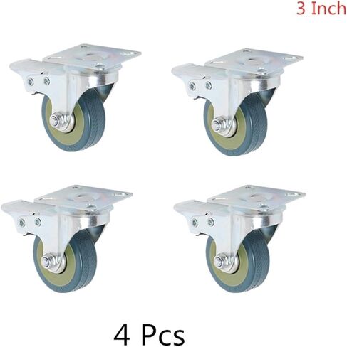 (Pack of 4) 3-inch Gray Rubber Wheel PVC Flat Bottom Universal Industrial Caster Shopping cart with Brakes in Saudi Arabia