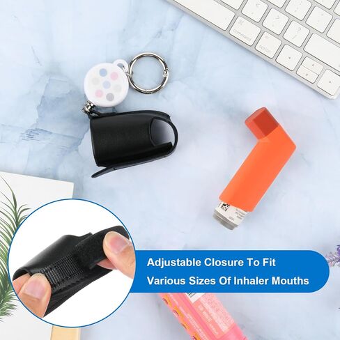 Beautyflier Asthma Inhaler Holder Keychain Retractable Clip PU Leather Travel Handy Holder for Kids and Adults, Inhaler Not Included (White) in Saudi Arabia