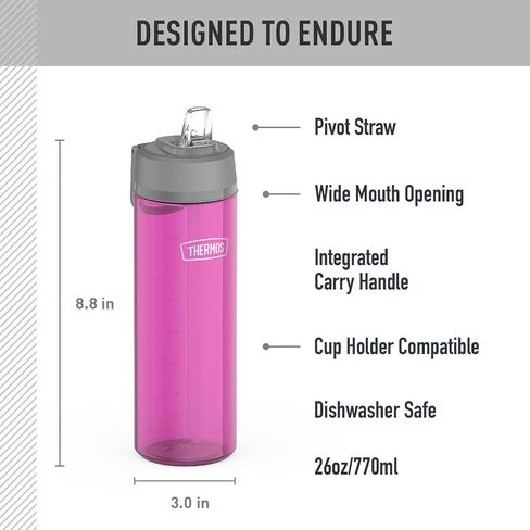 THERMOS ICON SERIES Lightweight Hydration Bottle - Durable Water Bottle Made with Tritan by Eastman with Straw Lid for Quick and Easy Drinking Experience - 26oz, Clear in Saudi Arabia