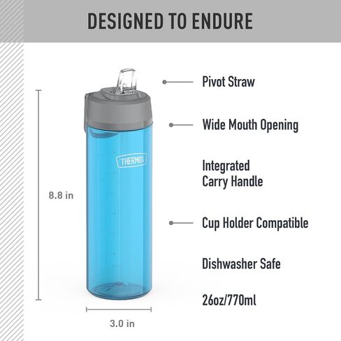 THERMOS ICON SERIES Lightweight Hydration Bottle - Durable Water Bottle Made with Tritan by Eastman with Straw Lid for Quick and Easy Drinking Experience - 26oz, Clear in Saudi Arabia