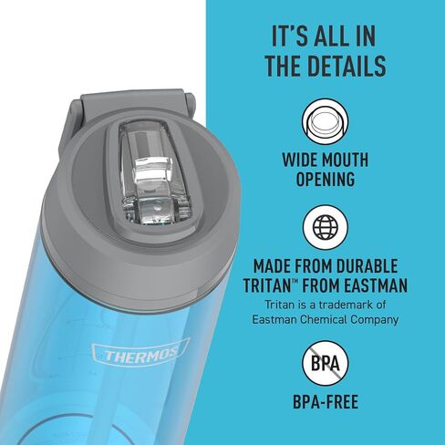 THERMOS ICON SERIES Lightweight Hydration Bottle - Durable Water Bottle Made with Tritan by Eastman with Straw Lid for Quick and Easy Drinking Experience - 26oz, Clear in Saudi Arabia