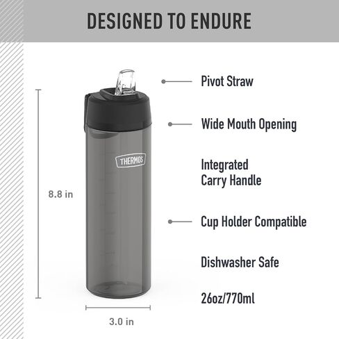 THERMOS ICON SERIES Lightweight Hydration Bottle - Durable Water Bottle Made with Tritan by Eastman with Straw Lid for Quick and Easy Drinking Experience - 26oz, Clear in Saudi Arabia