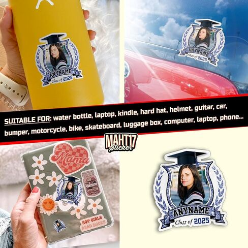 Custom Face Photo Name Sticker Personalized Graduation 2025 Face Fans Name Waterproof Vinyl Stickers for Laptop Water Bottle Cars Phone Case Decal Decor Stuff Gifts in Kuwait