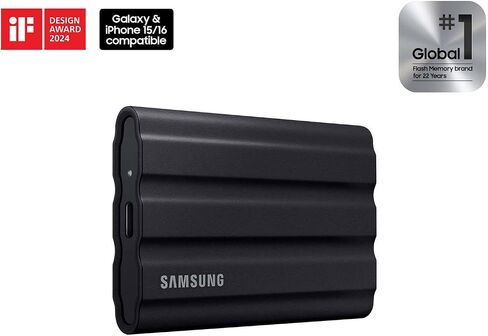 Samsung T7 Shield Portable SSD 1TB, USB 3.2 Gen 2, Up to 1,050 MB/s | Rugged, IP65 Water Resistant, External Solid State Drive for Photographers, Content Creators and Gaming (MU-PE1T0S/AM), Black in Kuwait