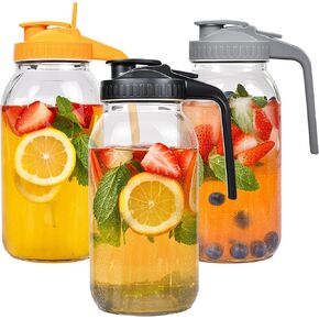3 Pack 64oz Glass Mason Jar Pitcher with Airtight Lid and Handle – Wide Mouth, Leak-Proof, Ideal for Sun Tea, Cold Brew, Lemonade, Iced Coffee, Milk, and Water in Saudi Arabia