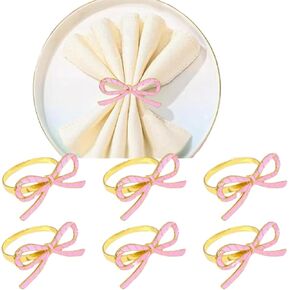 Napkin Rings,Gold Pink Bow Napkin Rings Set of 6,Napkin Holder for Family Dinner, Wedding, Party,Table Decorations in Saudi Arabia