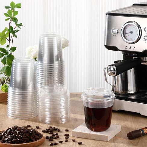 Baderke 50 Sets Crystal Clear Plastic Cups With Lids, Disposable Iced Coffee Cups with Lids for Smoothie, Cold Beverages, Drinking Cups, Cold Drinks for Party, Wedding, Event (Clear,16 oz) in Saudi Arabia