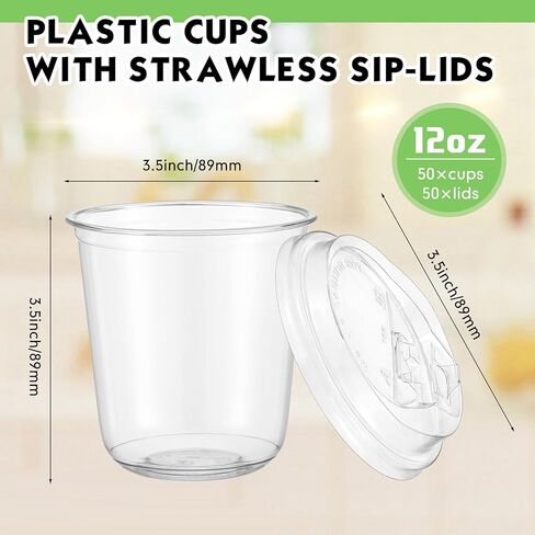 Baderke 50 Sets Crystal Clear Plastic Cups With Lids, Disposable Iced Coffee Cups with Lids for Smoothie, Cold Beverages, Drinking Cups, Cold Drinks for Party, Wedding, Event (Clear,16 oz) in Saudi Arabia
