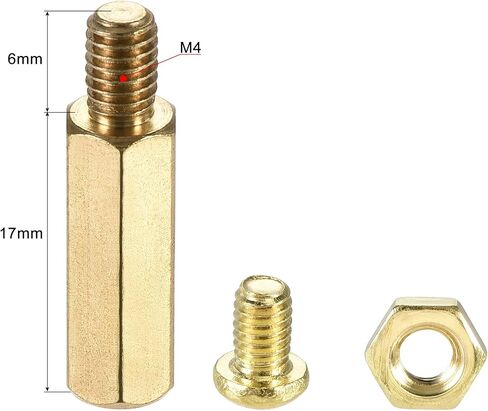 uxcell M4 Hex Brass Standoff Spacer 17mm+6mm Male-Female Threaded Pillar Screw Nut Kit for PCB Motherboard Computer Circuit Board, 10 Sets in Kuwait