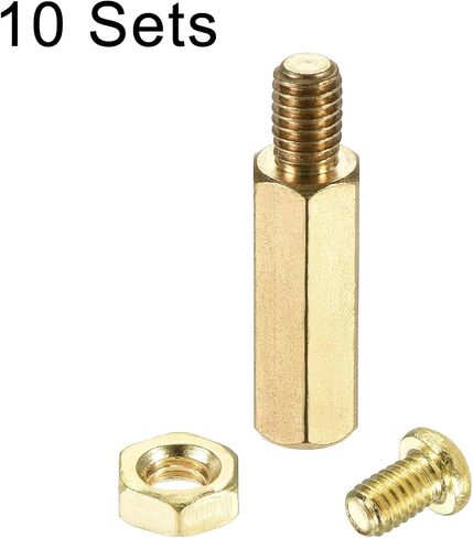 uxcell M4 Hex Brass Standoff Spacer 17mm+6mm Male-Female Threaded Pillar Screw Nut Kit for PCB Motherboard Computer Circuit Board, 10 Sets in Kuwait