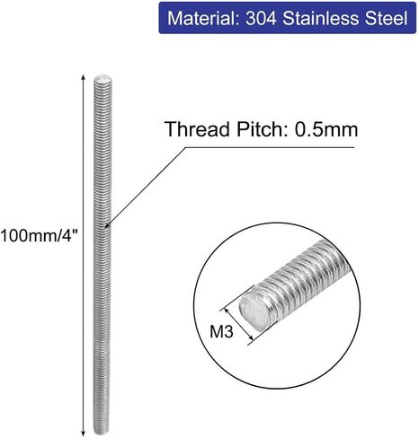 Uxcell a16071500ux0021 M3 x 80mm 0.5 mm Pitch 304 الفولاذ المقاوم للصدأ مسمار قضيب مسنن بالكامل (عبوة من 10 قطع) in Kuwait