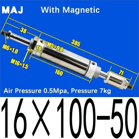1PCS MAJ16 Series السكتة الدماغية القابلة للتعديل من الفولاذ المقاوم للصدأ المصغرة مكبس الأسطوانة الهوائية المدمج في الحلقة المغناطيسية 16 مم (maj16x150-50-S) in Kuwait