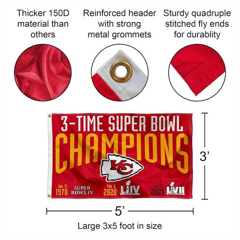 Wincraft Kansas City Chiefs 3x و 3 Time Super Bowl Champions Flag Outdoor Indoor 3x5 Foot Banner in Kuwait