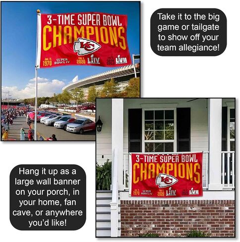 Wincraft Kansas City Chiefs 3x و 3 Time Super Bowl Champions Flag Outdoor Indoor 3x5 Foot Banner in Kuwait