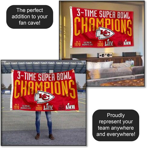 Wincraft Kansas City Chiefs 3x و 3 Time Super Bowl Champions Flag Outdoor Indoor 3x5 Foot Banner in Kuwait