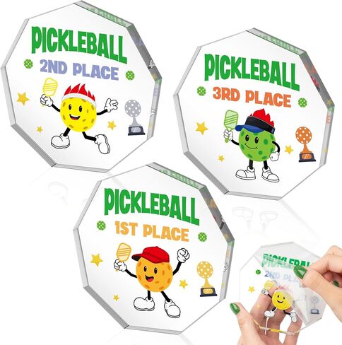 WATINC Pickleball Trophy Award for Tournament - 3PCS 1st 2nd 3rd Place Acrylic Medal Gift for Pickle Baller Competitions, Funny Inspirational Prizes Tiered Tray Tabletop Sign Decor Favors for Adults in Saudi Arabia
