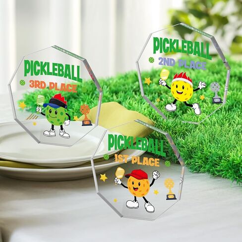 WATINC Pickleball Trophy Award for Tournament - 3PCS 1st 2nd 3rd Place Acrylic Medal Gift for Pickle Baller Competitions, Funny Inspirational Prizes Tiered Tray Tabletop Sign Decor Favors for Adults in Saudi Arabia