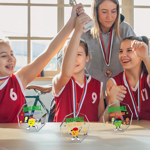 WATINC Pickleball Trophy Award for Tournament - 3PCS 1st 2nd 3rd Place Acrylic Medal Gift for Pickle Baller Competitions, Funny Inspirational Prizes Tiered Tray Tabletop Sign Decor Favors for Adults in Saudi Arabia