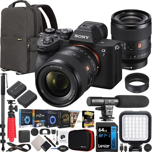 Sony a7 IV Full Frame Mirrorless Camera Body with 2 Lens Kit FE 35mm F1.8 + 28-70mm F3.5-5.6 OSS ILCE-7M4K/B + SEL35F18F Bundle w/Deco Gear Backpack + Monopod + Extra Battery, LED and Accessories in Saudi Arabia