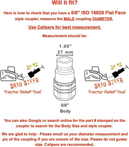 5/8 "ISO 16028 Flat Fark Face Skid Skid Skid Male Hydraulic Quick Acpler Adjusts Delsed Adfing Tool by Tractor Relief Tool ™ in Saudi Arabia
