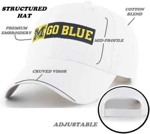 جامعة ميشيغان المرخصة رسميًا ، Go Blue White MVP Hat القبعة القابلة للتعديل ، شعار الفريق الكلاسيكي القابل للتعديل in Kuwait