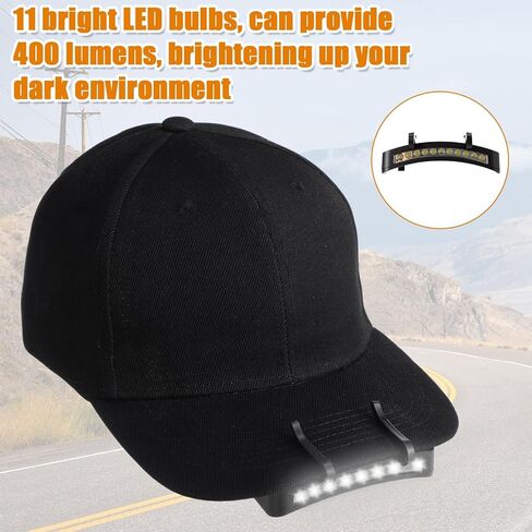 Mudder 3 PCS Baseball Cap with Lights Clip on 11 LED HAT HAT BATTERY BATERY LED BRIM LAMP Ultra Bright Flight (Black) in Kuwait