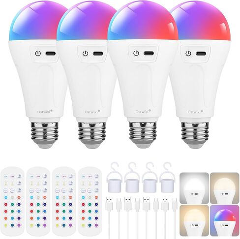 2 حزمة 5200mAh مصابيح كهربائية قابلة لإعادة الشحن مع لمبة كهربائية تعمل بالبطارية E26 عن بعد للمصابيح والشمعدات ، ومصابيح ضوء الطوارئ اللاسلكية قابلة للضايق مع خطاف ، ودرجات حرارة 3 ألوان و 12 RGB اللون in Kuwait