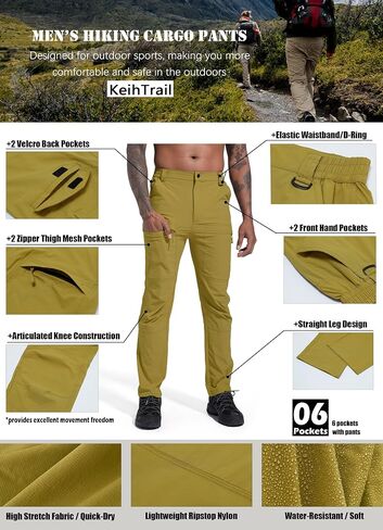 Mens Lightweight Waterproof Hiking Pants Quick-Dry Tactical Cargo Pants with Multi-Pockets for Outdoor Fishing Work in Saudi Arabia
