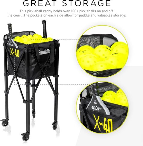 Franklin Sports Portable Pickleball Hopper + Carry Bag - (100) Ball Pickleball Caddy + Travel Basket with Wheels - Easy Storage + Transportation to Court - Easy Assembly + Durable Construction in Saudi Arabia