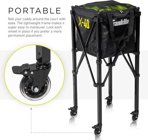 Franklin Sports Portable Pickleball Hopper + Carry Bag - (100) Ball Pickleball Caddy + Travel Basket with Wheels - Easy Storage + Transportation to Court - Easy Assembly + Durable Construction in Saudi Arabia