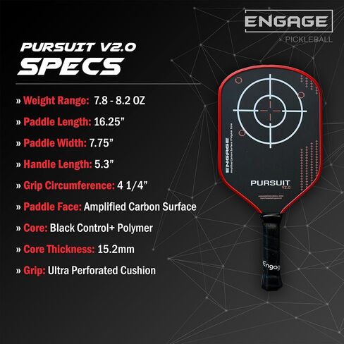 إشراك Pursuit v2.0 Pickleball Paddle - سطح الكربون المضخم للتحكم الفائق وتدور مع استجابة+ بوليمر Core ، معتمد من USAPA - للاعبين من أي مستوى مهارة in Saudi Arabia