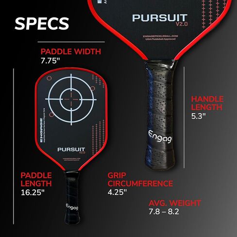 إشراك Pursuit v2.0 Pickleball Paddle - سطح الكربون المضخم للتحكم الفائق وتدور مع استجابة+ بوليمر Core ، معتمد من USAPA - للاعبين من أي مستوى مهارة in Saudi Arabia