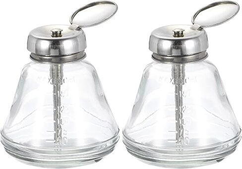 HARFINGTON 2 Pcs 6.1Oz / 180ML Glass Pumping Dispenser Bottle Square Liquid Pumping Press Push Down Alcohol Container with Metal Flip Cover for Makeup Remover Dispensing Alcohol in Saudi Arabia