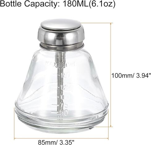 HARFINGTON 2 Pcs 6.1Oz / 180ML Glass Pumping Dispenser Bottle Square Liquid Pumping Press Push Down Alcohol Container with Metal Flip Cover for Makeup Remover Dispensing Alcohol in Saudi Arabia