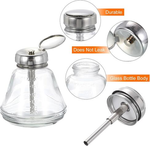HARFINGTON 2 Pcs 6.1Oz / 180ML Glass Pumping Dispenser Bottle Square Liquid Pumping Press Push Down Alcohol Container with Metal Flip Cover for Makeup Remover Dispensing Alcohol in Saudi Arabia